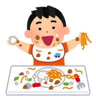 食事を散らかす子のイラスト