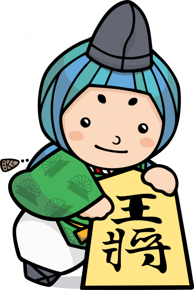 みづまろくん将棋の駒を持ったポーズ